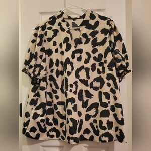 SHEIN Animal Print Blouse in Black and Cream